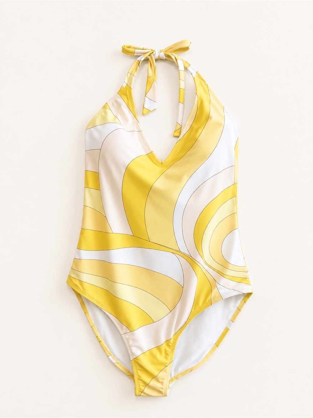 Shade & Shore Yellow and White Swirl Halter One-Piece